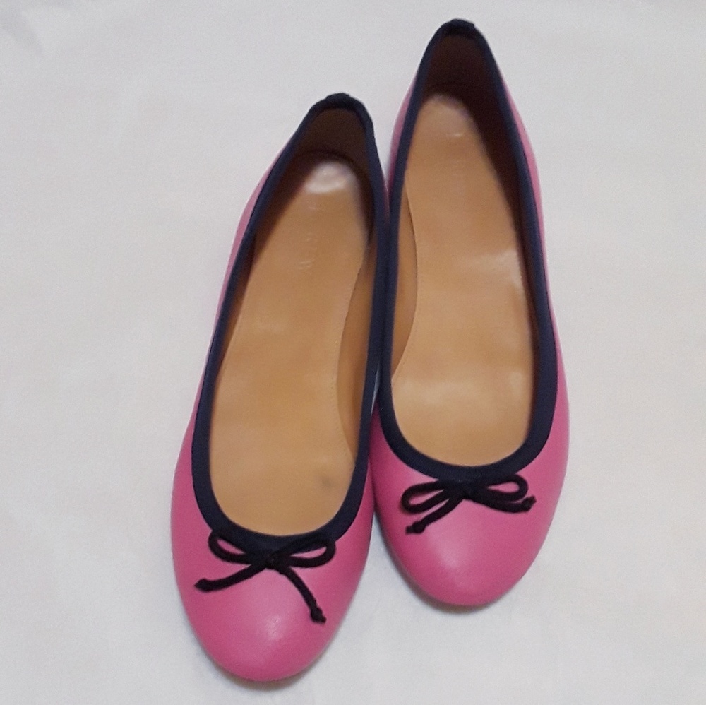 J. Crew Pink & Navy Evie Ballet Flats